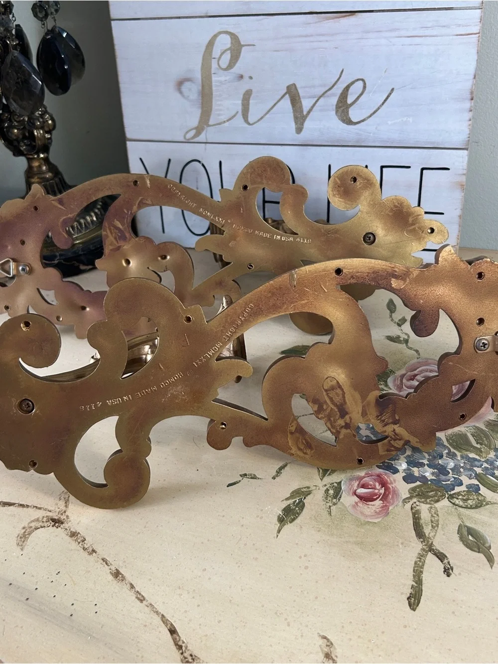 Vintage SET of 2 Homco Gold Bronze Ornate Floral Wall Sconces